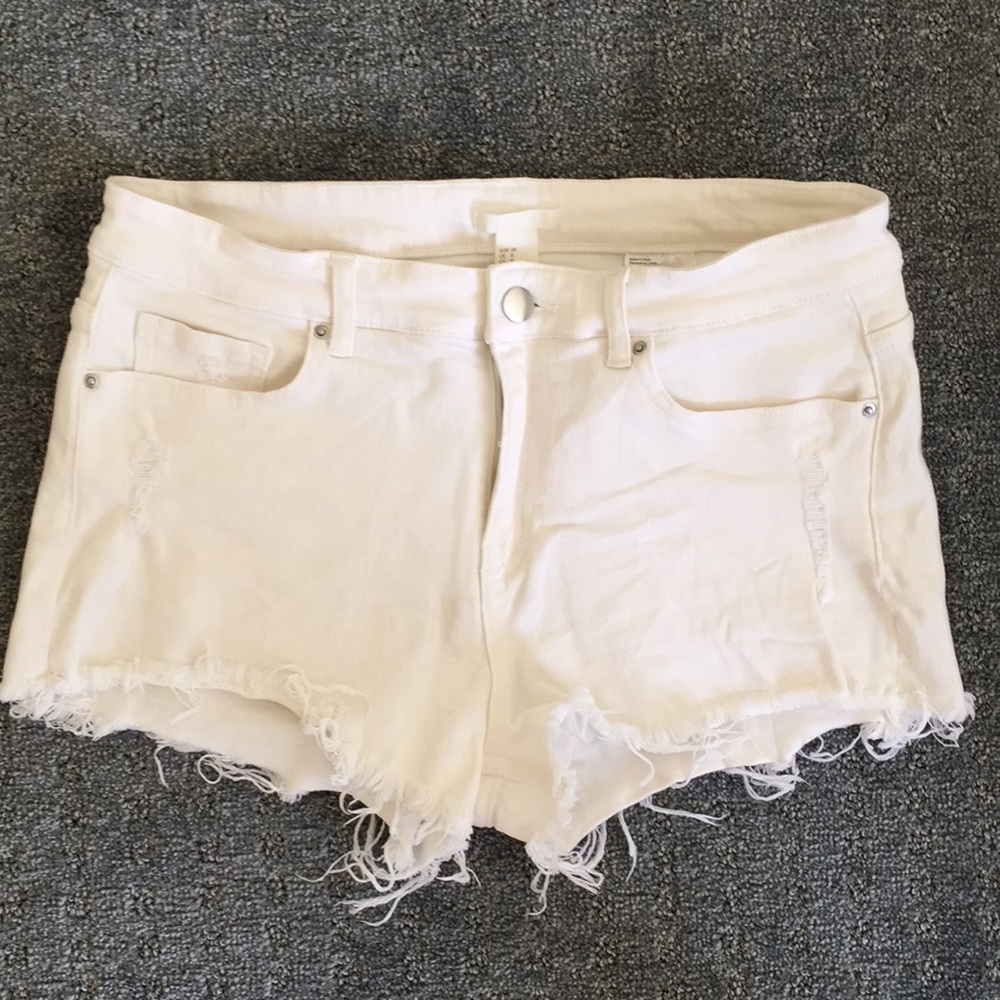 H&M White Distressed Shorts
